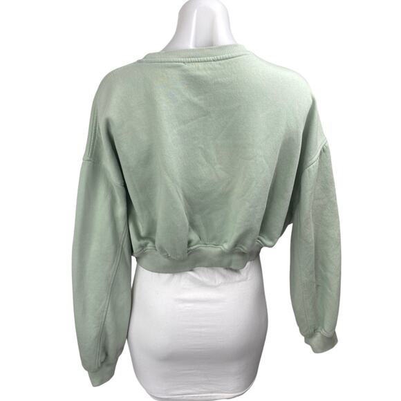 Zara Women's Green Fleece Long Sleeve Crew Neck Cropped Sweatshirt Top Size L - Picture 2 of 3